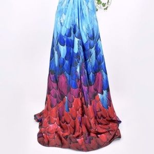 🆕💘 Double Zero Blue Pink Purple Ombré Feather Formal Prom Maxi Gown Rare NWT